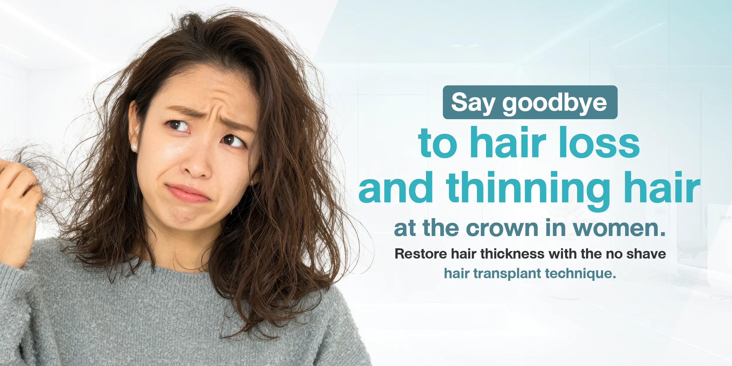 Say goodbye to hair loss and thinning hair at the crown in women. Restore hair thickness with the no shave hair transplant technique.
